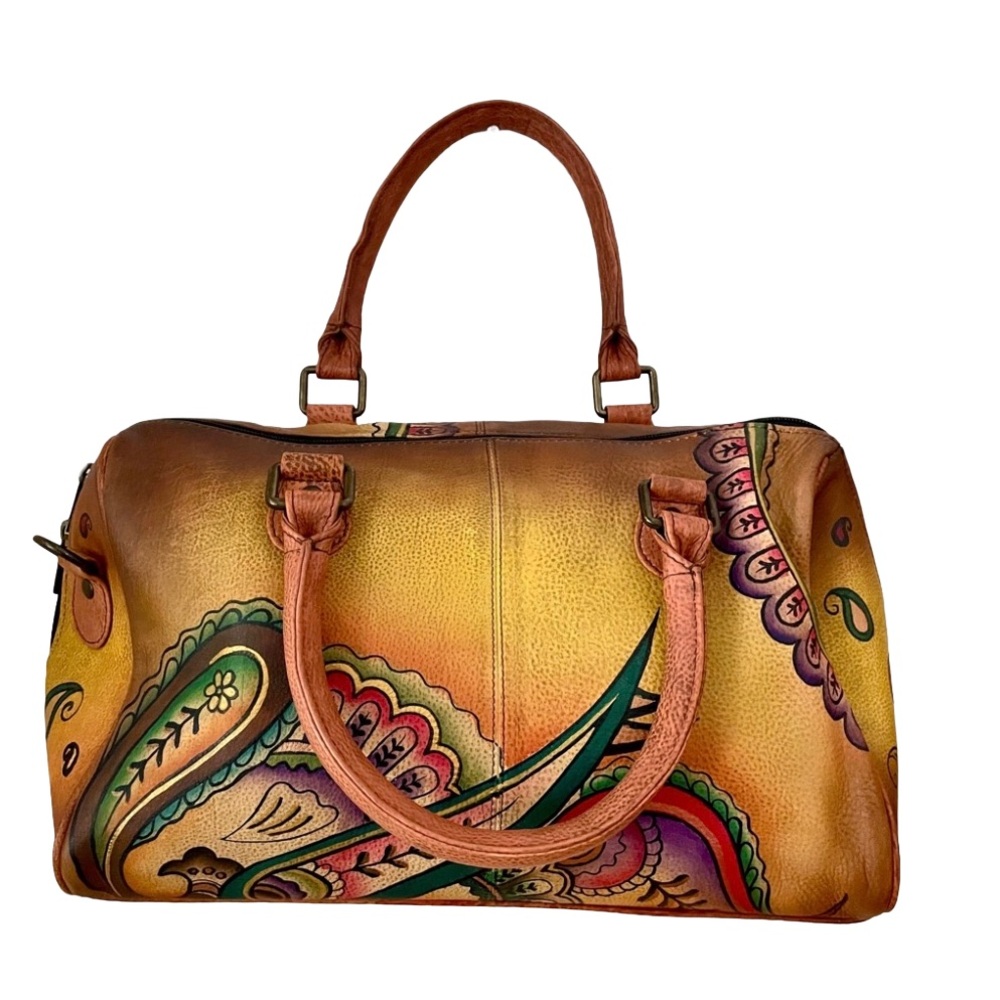 New Anuschka Hand-Painted Leather Satchel – Paisley Floral Design
